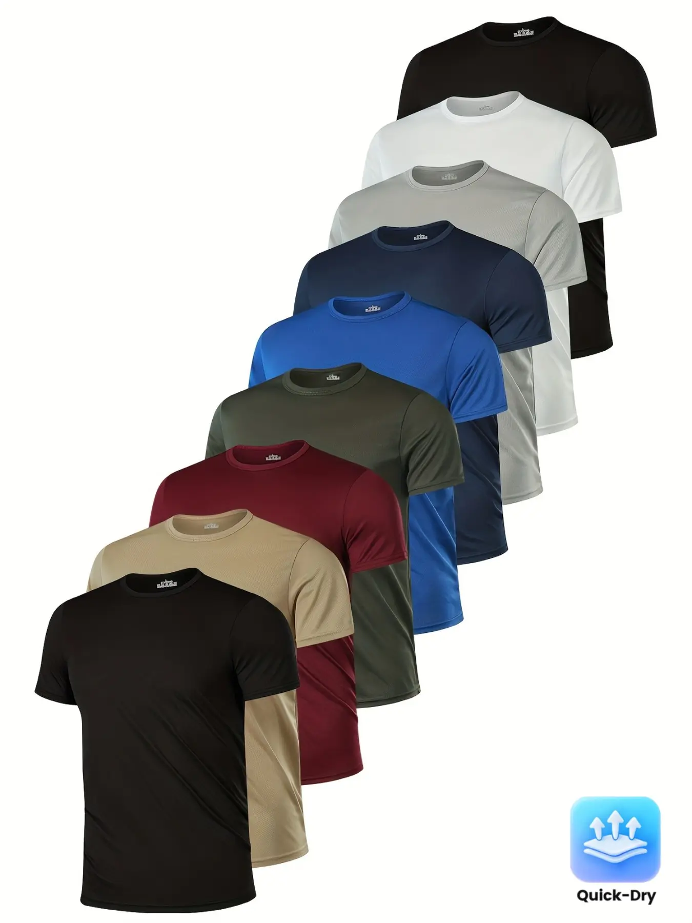 9-Pack Men's Quick-Dry Sport T-Shirts, Round Neck Sportswear, Multi-Color Moisture-Wicking Workout Tops, All-Season Comfortable Elastic Training Wear