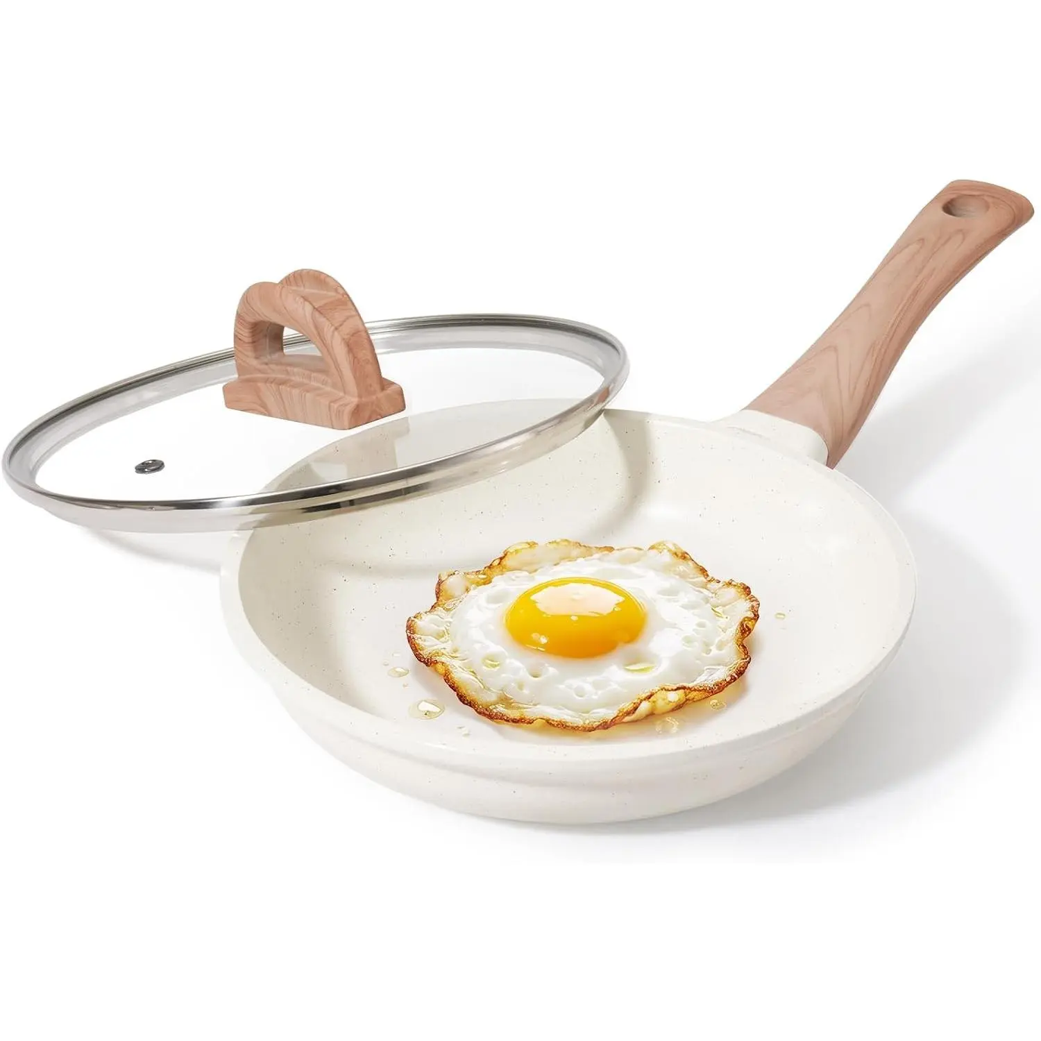 8 Inch Creamic Non Stick Frying Pan With Lid- Small Creamic Skillet With lid, Egg Pan Non Stick With Cool-Touch Handle, PFAS & PTFE Free, Compatible with All Stovetops