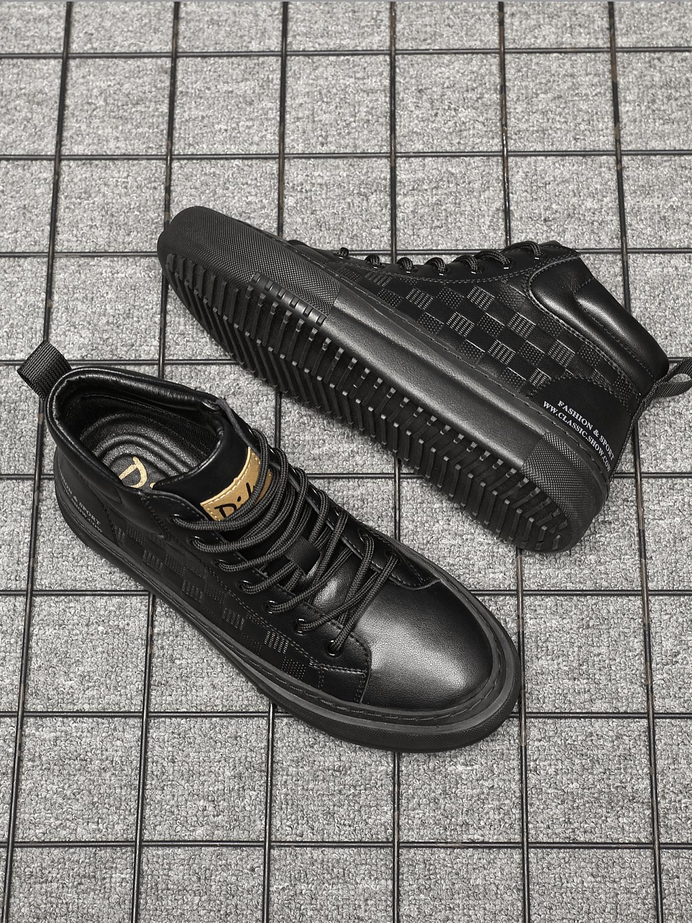 Shoes for Men, Fashionable Geometric Pattern Lace Up Leather Closed Toe Ankle Boots, Casual Comfortable Outdoor Sports Boots for Daily Wear, Male All-match Shoes for Fall & Winter Boots For Men, New Winter Boots