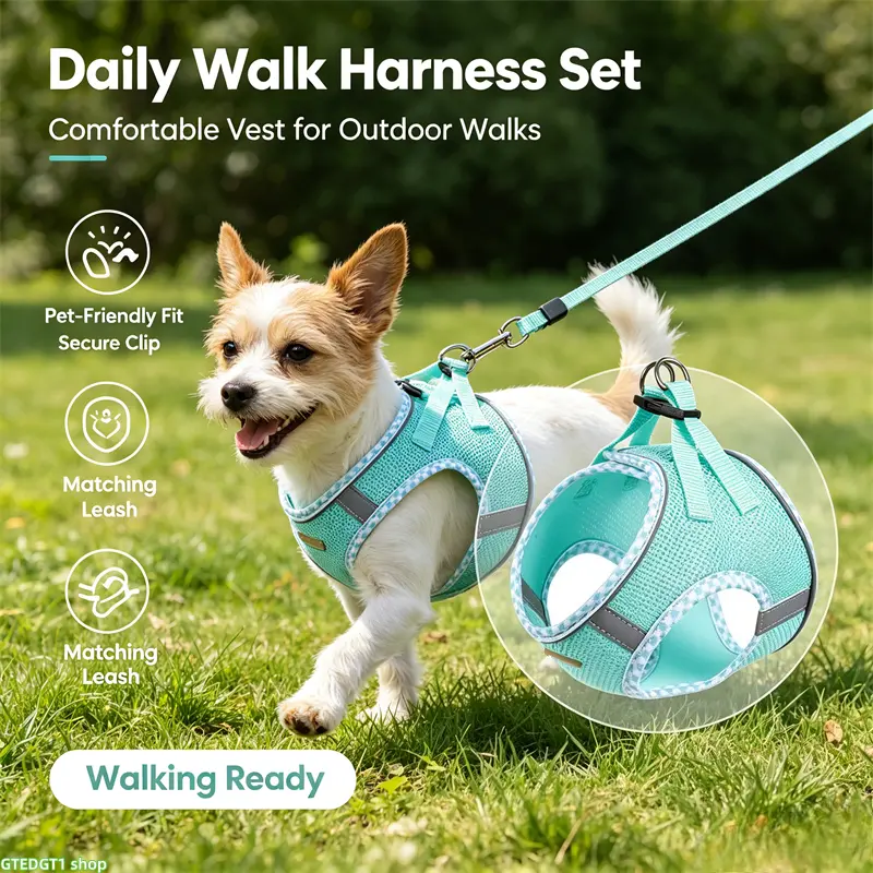 2026 New Puppy Harness and Leash Set — Adjustable No-Pull Harness, Durable Outdoor Walking Gear, Suitable for Dogs of All Sizes (Leash Included) pet harness with leash  reflective strip harness puppy harness
