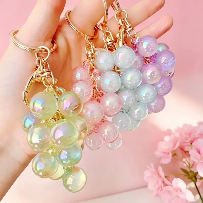 1/2/5 grape keychains, creative and cute bubble jelly grape chain keychains, simulated fruit car keys, student backpack pendants, gifts