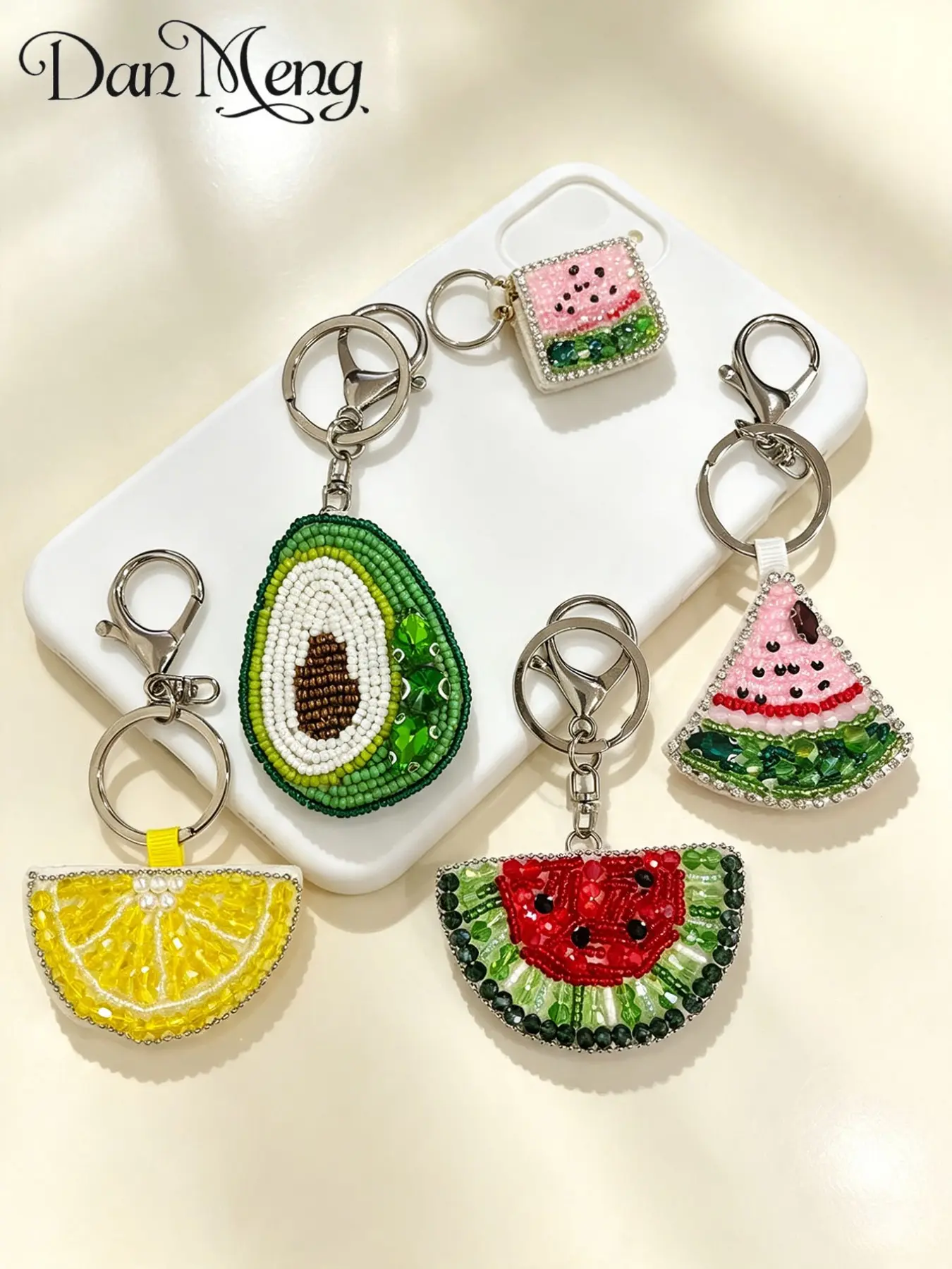 Summer Fresh Fruit Beaded Pendant, Handmade Avocado Watermelon Bag Chain, Unique Versatile Backpack Charm, Cute Plain Style, All Seasons