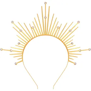 Halo Headband Mary Gold Halo Crown Greek Goddess Headpiece Sunburst Spiked Sun Headpiece Metal Renaissance Head Band Halloween Hair Accessories for Cosplay Costume Party Favors