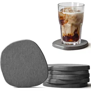 Set of 6 Instant Drying Water Absorbent Diatomite Coasters for Drinks, Modern Deep Grey Absorbent Stone Coasters for Table Desk at Work