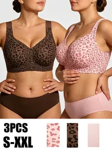 3-Pack Esselegance Women's Jelly Soft Support Bra, Wire-Free Full Cup, Invisible Pads, Comfortable Sleepwear, Side Lift, Gathered Underboob