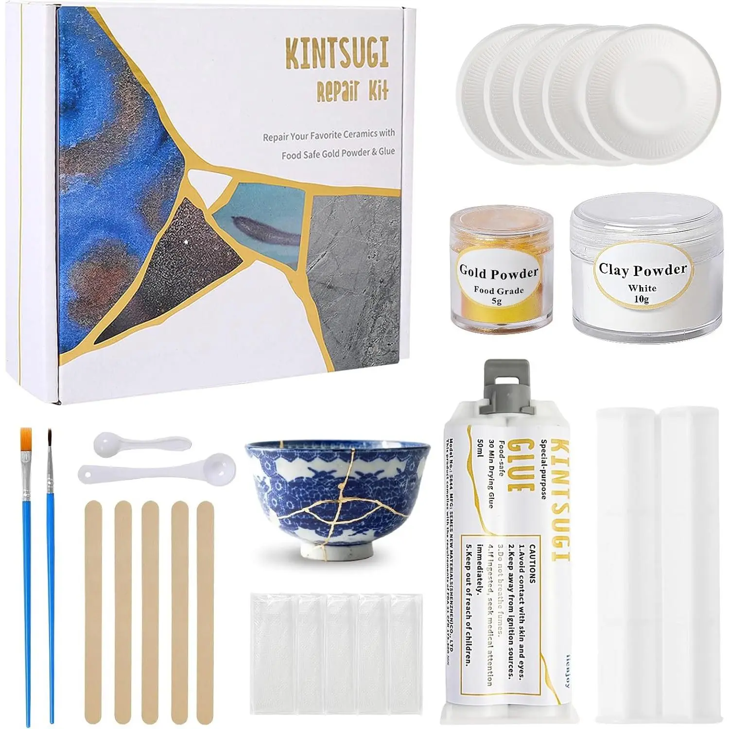 Kintsugi Repair Kit ,  Safe Kintsugi Kit for Ceramics | Edible  Mica  &  Safe Glue for Pottery,  Kintsugi Kit for Beginners, Restore Meaningful Gifts