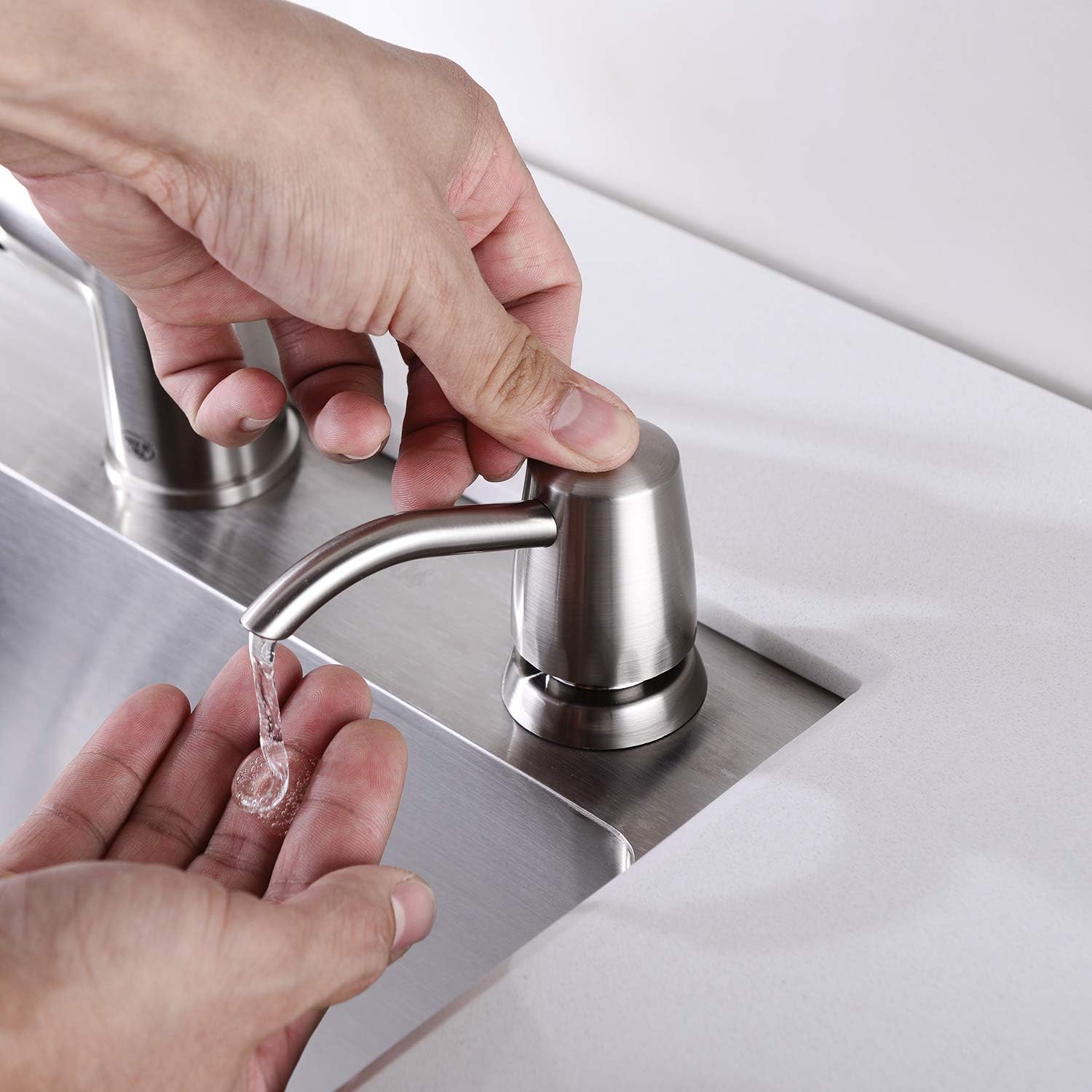 Soap Dispenser for Kitchen Sink,Brushed Nickel Built in Sink Soap Dispenser or in Counter Soap Dispenser Brushed,Plastic ABS Pump  Kitchen Sink Soap Dispenser with 13 Ounce Large Bottle