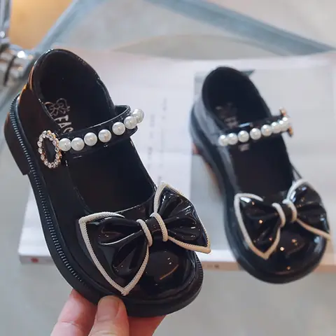 Girls' Princess Shoes Autumn New British Style Small Leather Shoes Baby Soft Sole Flat Bottom Shoes Fashion Children Mary Jane Single Shoe Bowknot Design Flats Fashionable Flats Bow Decorated Shoes #GLOBAL PICKS