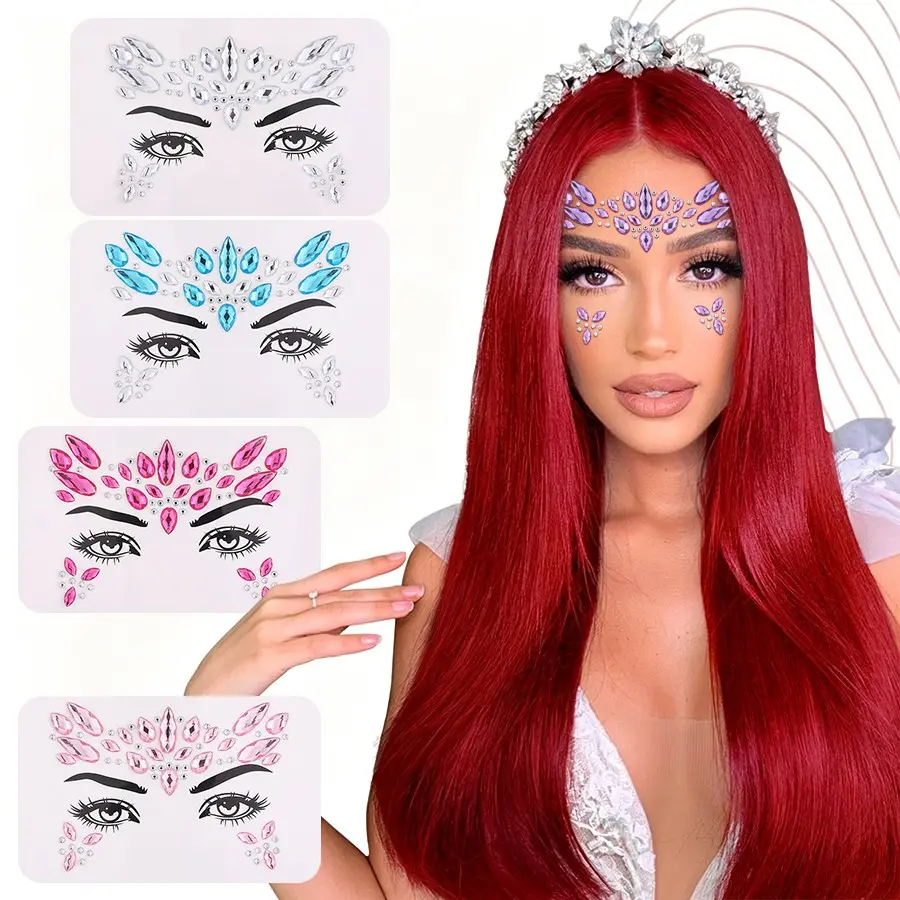 5pcs Stage Makeup Rhinestone Stickers, Party Festival Eyebrow Eye Decorations, Self-Adhesive Face Crystal Stickers, Easy Application