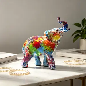 1pc Bright Multicolor Elephant Figurine - Graffiti Art Elephant Statue for Boho & Eclectic Decor