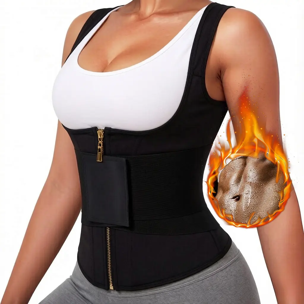 Waist Trainer Vest for Women, Compression Tummy Control Body Shaper with Zipper, Hooks & Adjustable Straps for Postpartum Workout Use