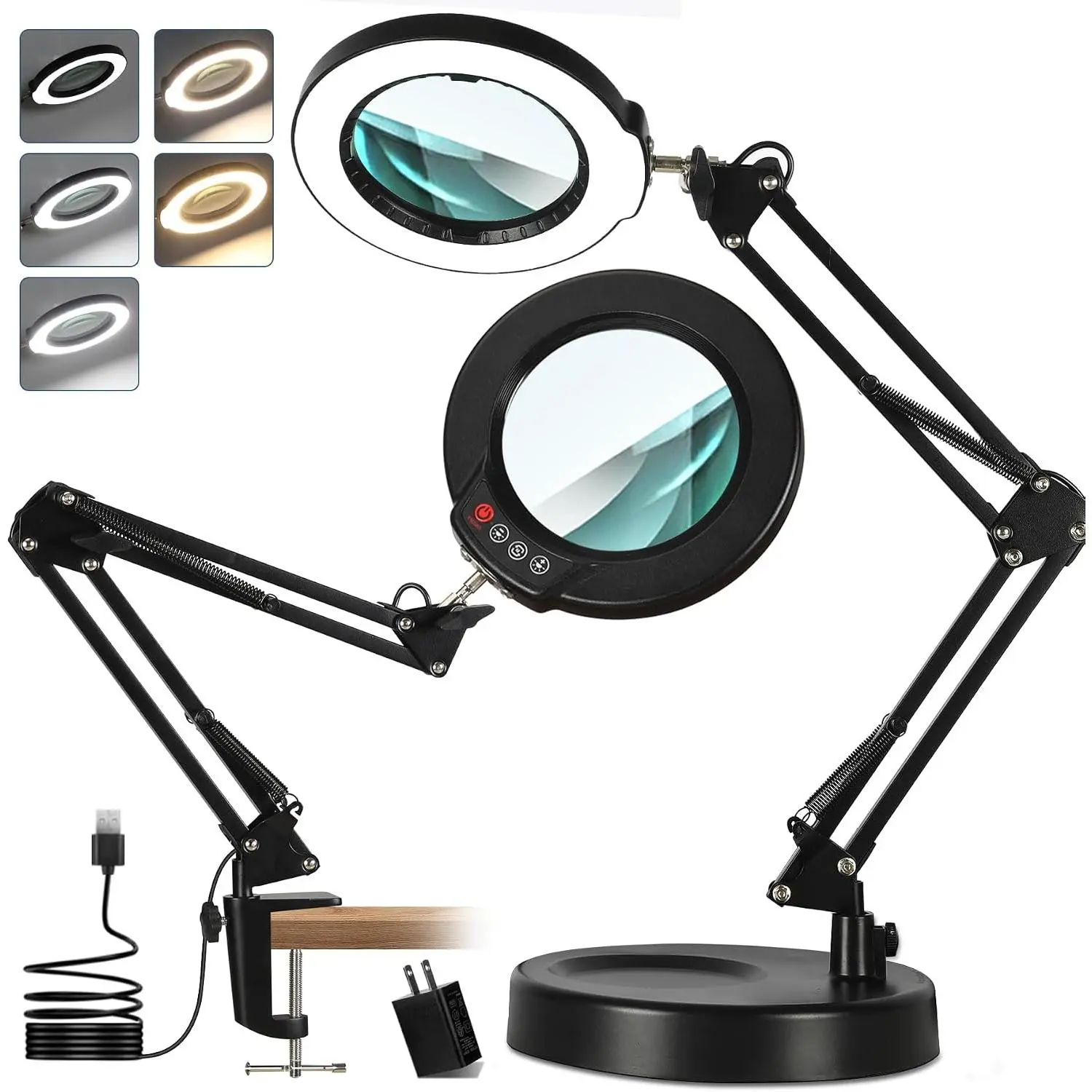 12X Magnifying Glass with Light and Stand, Real Glass Lens Magnifying Desk Lamp, Lighted Magnifier with Light Stepless Dimming Hands Free for Craft, Reading, Painting, Sewing, Solder