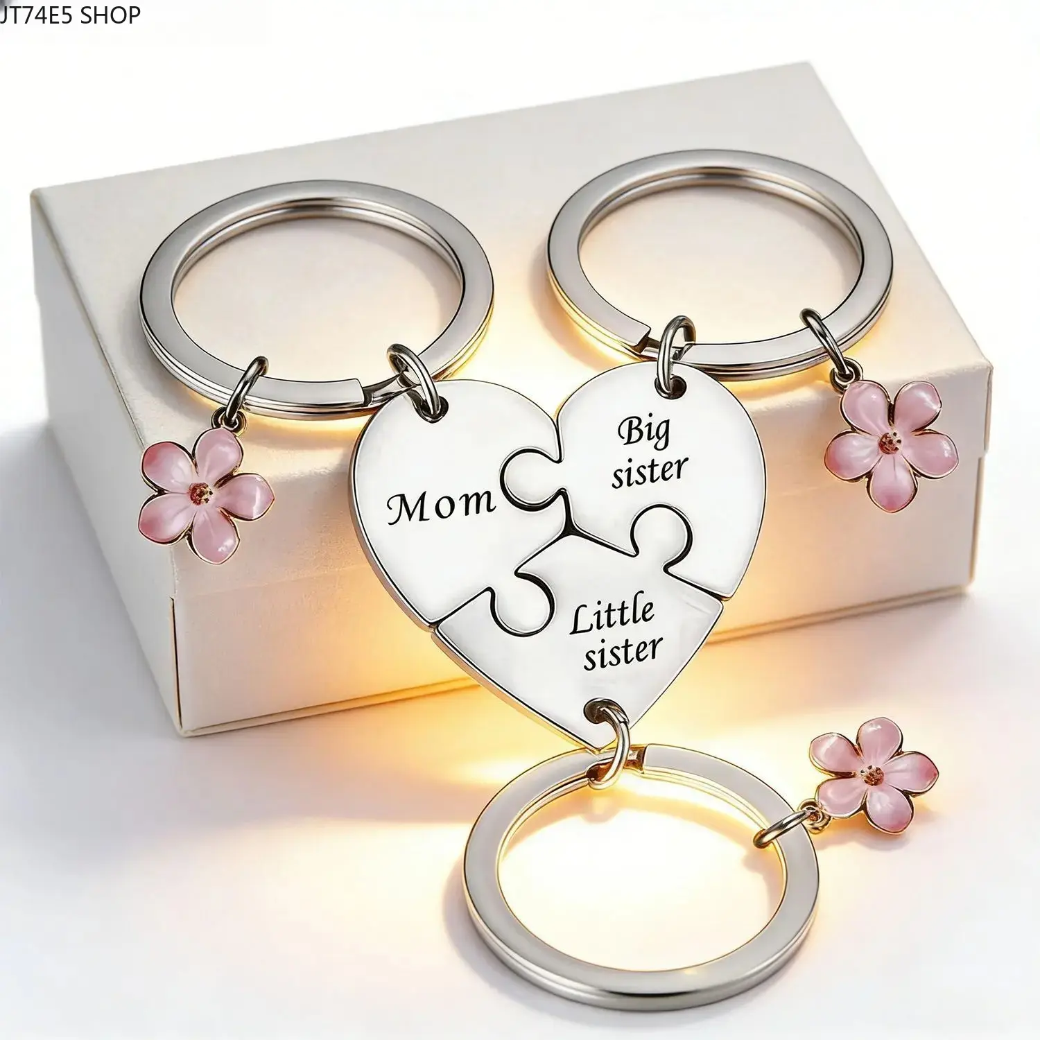 Synthetic 3-Piece Engraved Roles Keychain Set - Durable Metal Puzzle Heart Charms for Mom, Compact Accessory for Christmas, Hanging on Backpacks or Cars, Matching Sets