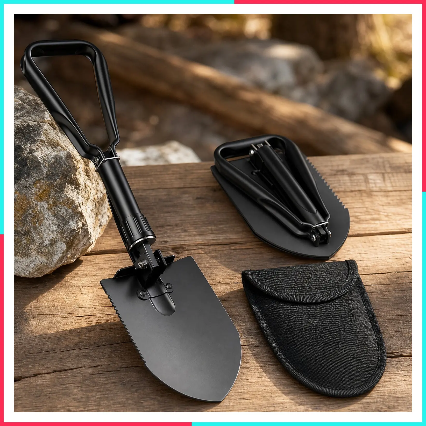 18.5" Folding Shovel, Collapsible Camping Shovel with Pickax, Military Entrenching Tool for Car Snow, Gardening, Sand, Off Road, Portable Emergency Kit