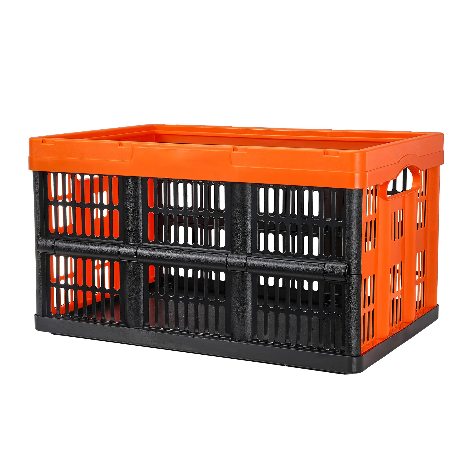Plastic Collapsible Storage Basket, 45L Volume Capacity, PP Construction, Folding Stackable Storage Containers/Bins with Handles, Carry with Flair
