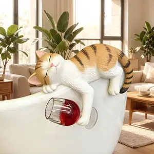 Cute Drunk Cat Resin Statue Holding Wine Glass, Fun Cat Sculpture for Garden, Shelf, Desktop, Unique Moving Gift for Wine Lovers