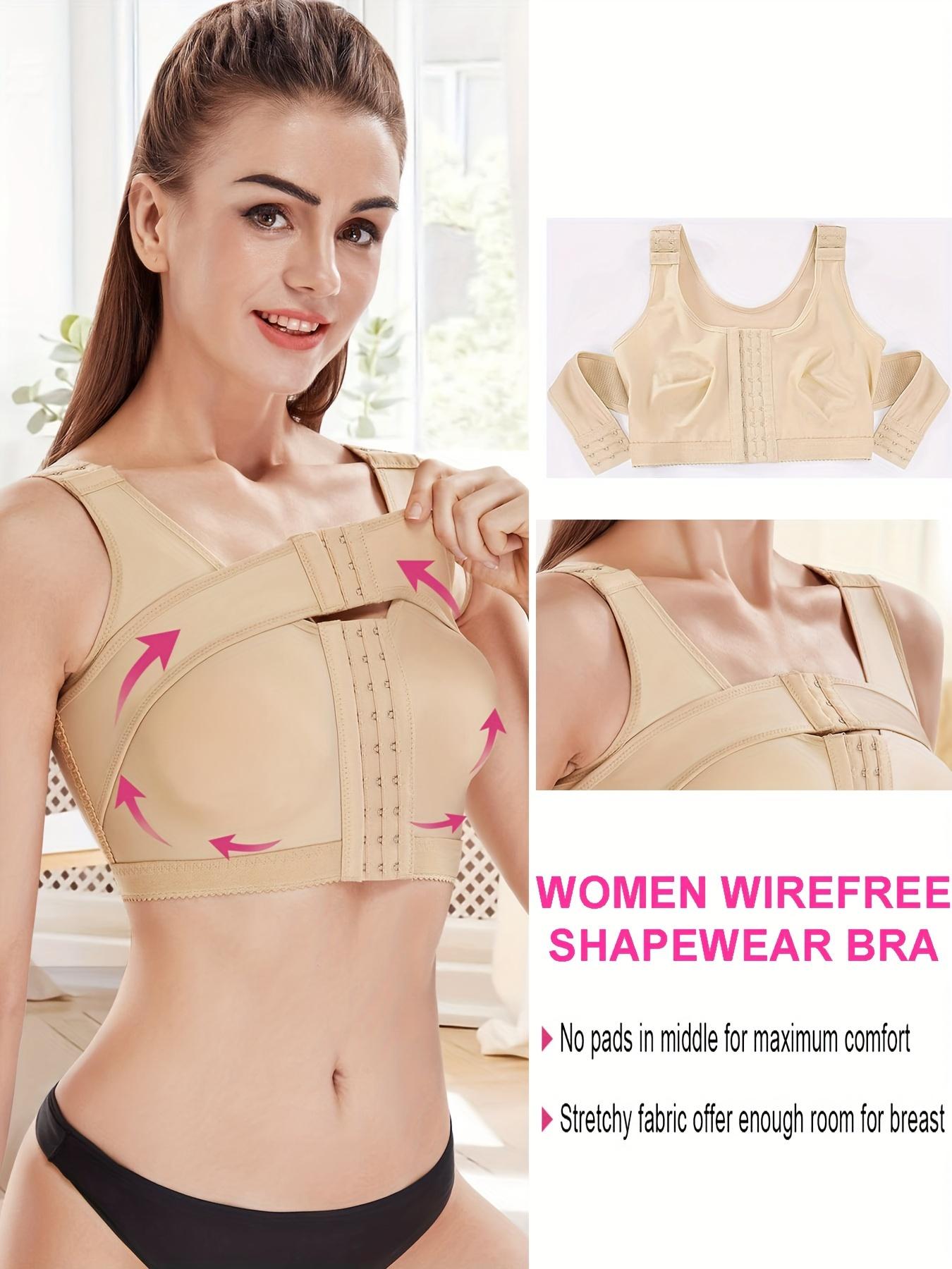 Women's Adjustable Hook & Eye Front Push Up Solid Basic Bra, Breathable Elegant Comfortable Wide Strap Lingerie Top for Daily Wear, Ladies Underwear for All Seasons, Unlined Bra, Adjustable Bras