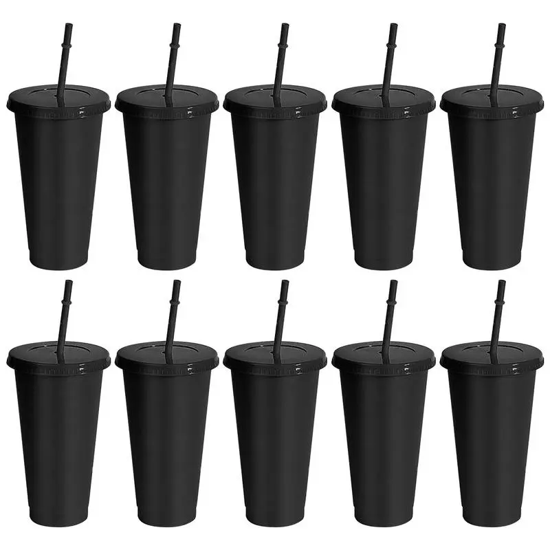 10-Pack Magic Cups with Lids and Straws, 710ML Reusable Party Essential, Economical Straw Cup, Most Populated Choice, Drinkware, Plastic Drink Tumbler