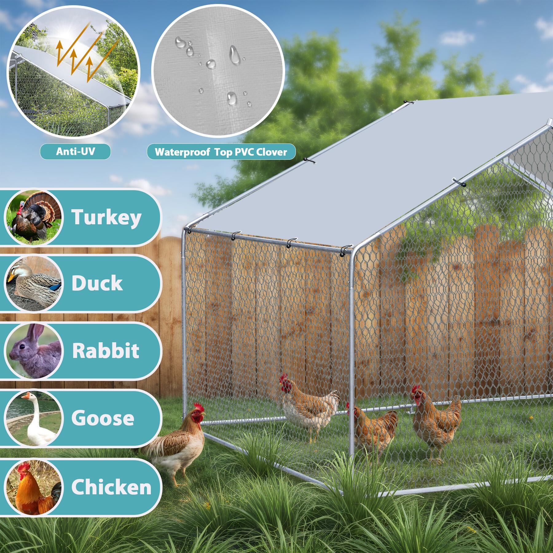 NOVA Large Chicken Coop Metal Walk-in Poultry Cage Chicken Run for 6-10 Chickens Waterproof & Anti-UV Cover for Yard, Farm