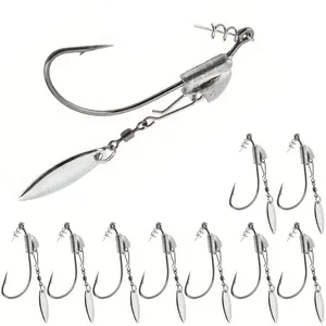 10pcs Underspin Jig Head Swimbait Hooks Weighted Fishing Hook with Spinner Blade Bass Trout Fishing Lures