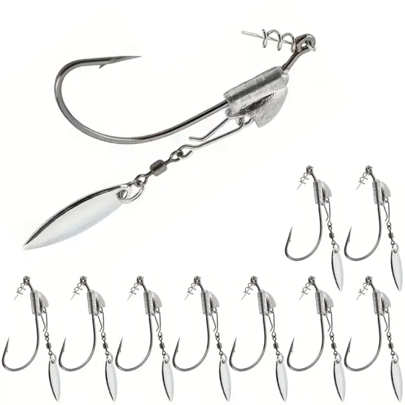 10pcs Underspin Jig Head Swimbait Hooks Weighted Fishing Hook with Spinner Blade Bass Trout Fishing Lures