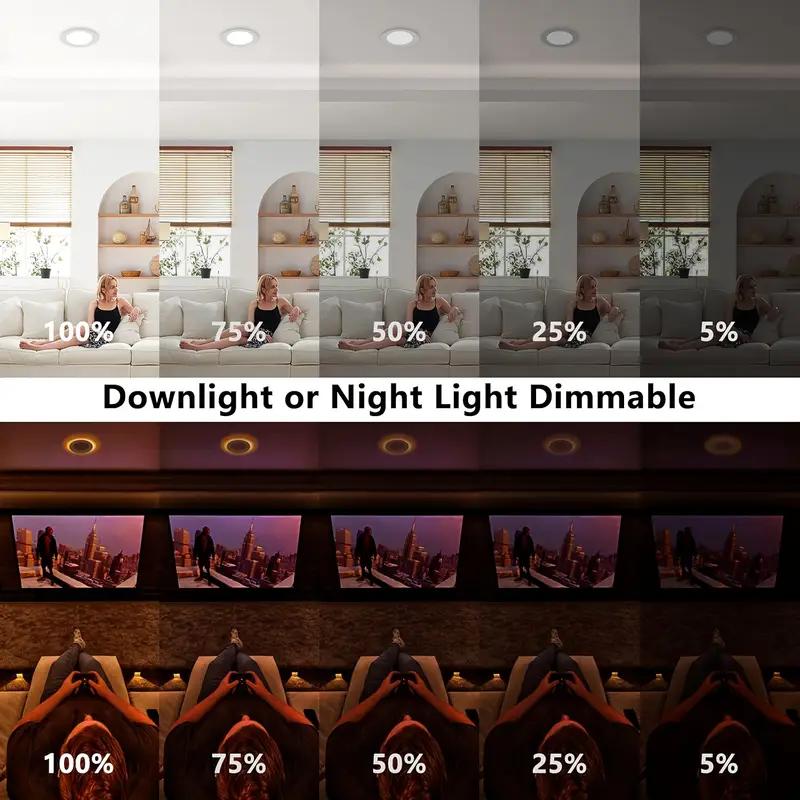 DAYBETTER 6 Inch LED Recessed Lighting Canless Ultra-Thin Wafer Downlight with Night Light Mode 5 Color Temperatures 2700K-5000K Dimmable 0-100% for Living Room Versatile Room Lighting Minimalist Light Fixture Slim Profile Lighting - Colorful Backlight