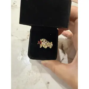 Vintage Black Spot Panther Cocktail Ring With Red Garnet Gemstone