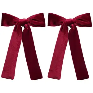 Dark Red  Ribbon Hair Bows 2 count 5in Soft  Long Tail Ponytail Bow  Clips for  Teen Girls Women  Christmas Tree  Wrapping Wreath Decor Accessory