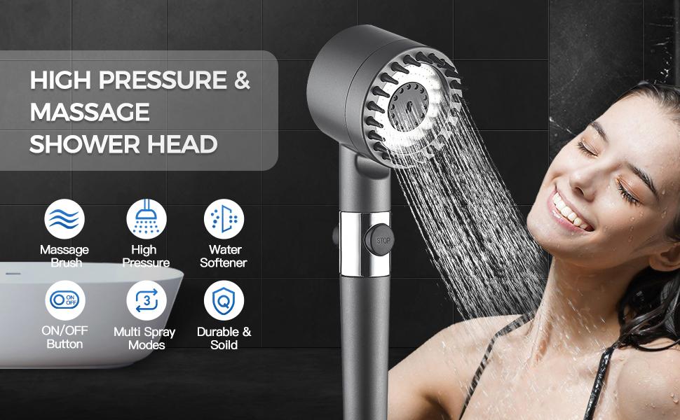 Ion Drops Shower Head with High Pressure (Clean Tub & Pet), Multi-Mode Shower Head with 60 Inch Hose, Filtered Showerhead Remove Chlorine, Massageable Shower Heads with ON/OFF Switch