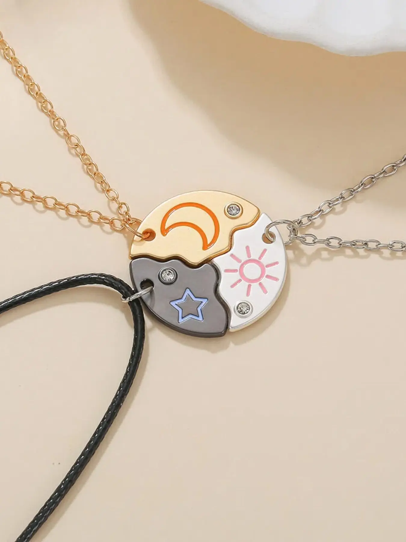 Best Friends Necklaces,Sun, Moon, Star Magnetic Necklace Set for 3 | BFF Puzzle Design Jewelry with Sequin Details | Ideal Friendship Gift for Sisters & Best Friends,Back‑to‑School Gifts