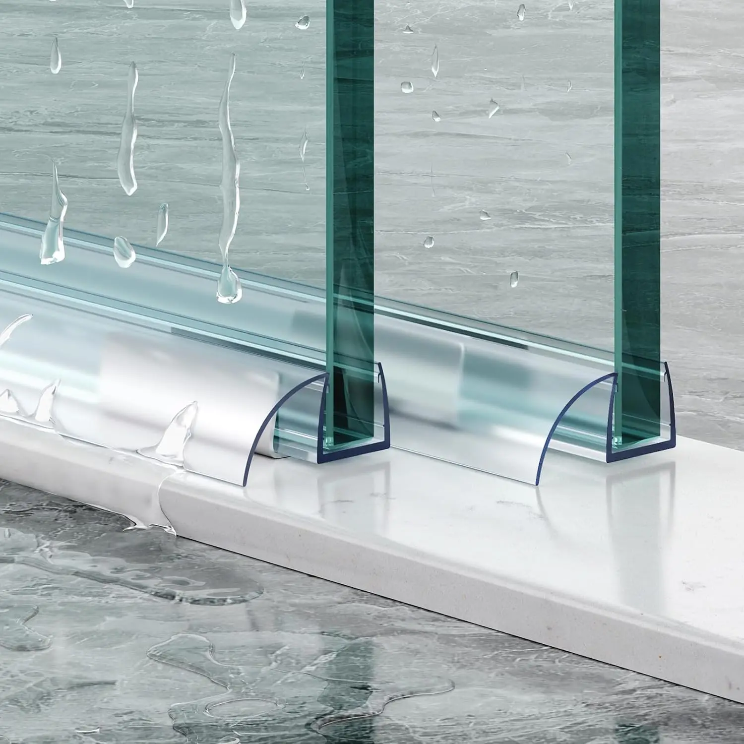 Sliding Shower Door Bottom Seal, 2 count 3/8" x 36" Polycarbonate Sliding Door Sweep for 3/8Inch Glass, Frameless Glass Shower Door Seal Strip Stop Leaks and Create a Water Barrier