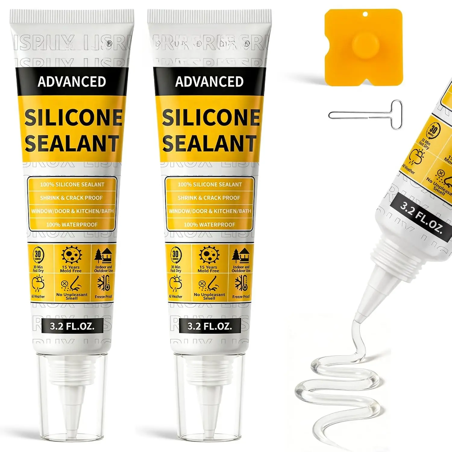 Clear  Caulk for Kitchen & Bathroom - 2 Pack (3.2 Fl Oz Each) |    Sealant | Super  Adhesion, Shrink & Crack Proof