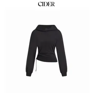 Cider Cotton-Blend Solid Side Belted Hoodie SummerFinds