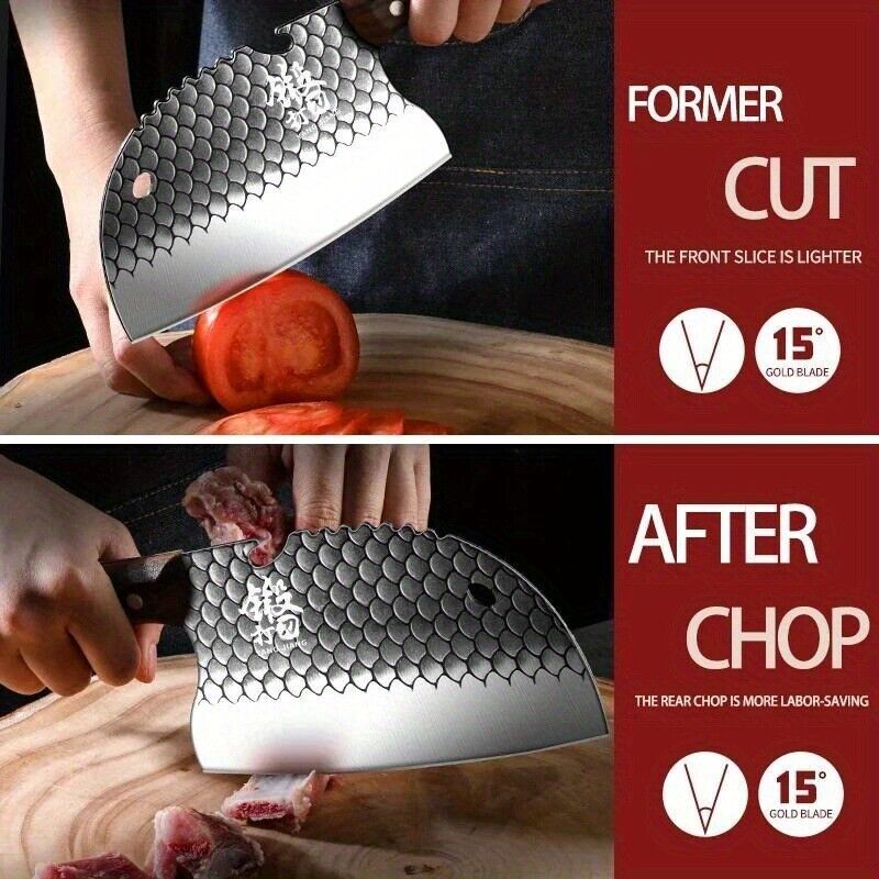 Selected Stainless Steel Fish and Meat Kitchen Knife with Ergonomic Handle - Sharp and Durable Versatile Meat Cleaver for Everyday Home Cooking and Outdoor Food Preparation