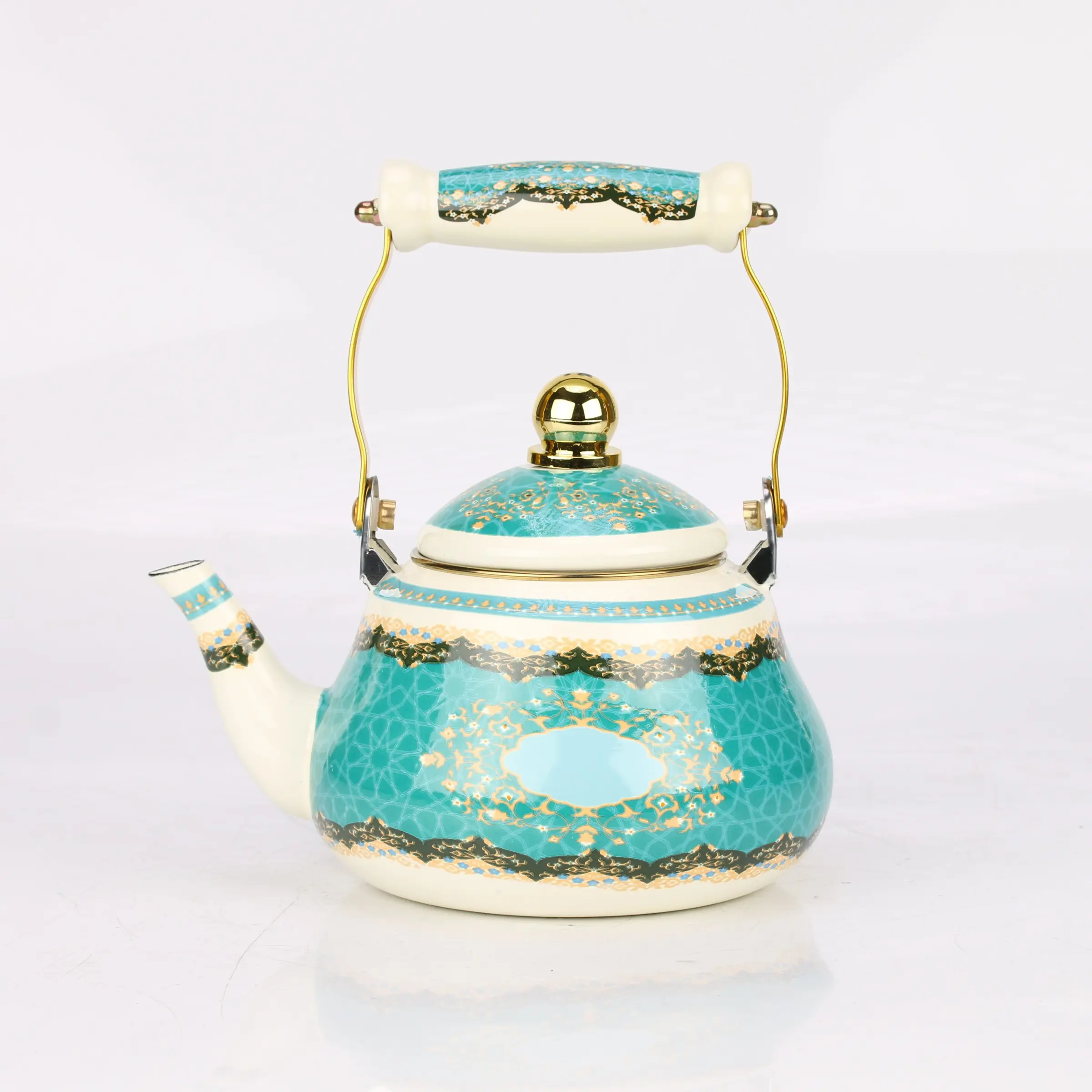 Enamel Tea Kettle Teapot with Ceramic Handle, Floral Design, 1.5L-2.5L Capacity, Suitable for Stove & Electric Cooker, Home & Outdoor Use, Teapot for Stovetop