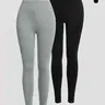 Women's Casual High Waist Tight-Fit Pants Basic Bottoms 2-Piece Set, Comfortable Plain Design, Perfect for Daily Wear, Stylish and Versatile Choice