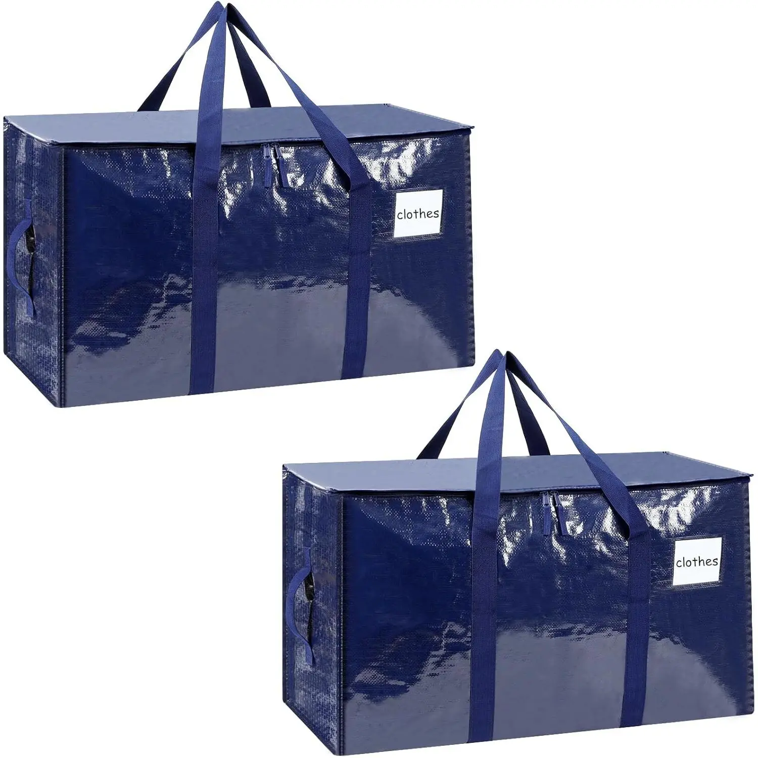 2-Pack Extra-Large Heavy-Duty Storage Totes with Reinforced Handles, Durable Zippers & Waterproof Material - Perfect Space-Saving, Moving, Shipping and Travel (Blue)