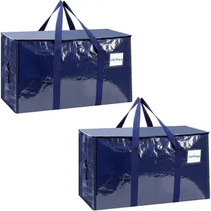 2-Pack Extra-Large Heavy-Duty Storage Totes with Reinforced Handles, Durable Zippers & Waterproof Material - Perfect Space-Saving, Moving, Shipping and Travel (Blue)