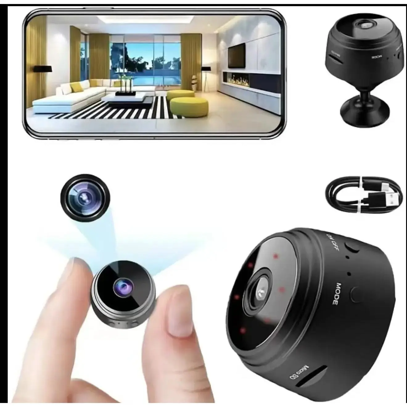 A9 Mini Camera Wireless, 1080P HD IP Camera with Magnetic Back Cover Home Security Mini Camcorder Micro Video Surveillance Camera (Black)