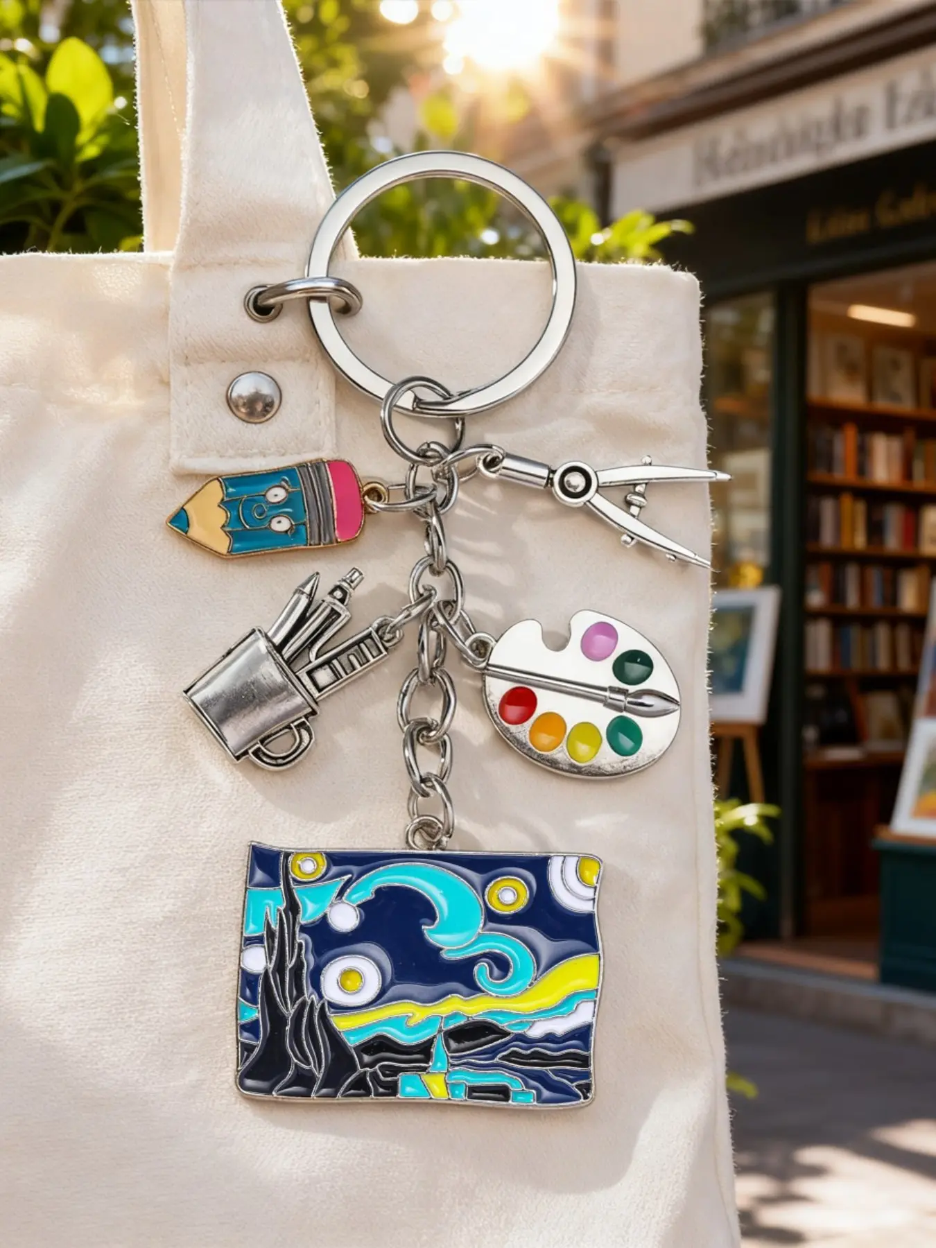 Artist Keychain, Alloy Drop Oil Painting Design, Abstract Art Pendant, Gift for Art Lovers, Drawing Teachers, Art Graduates Memorial