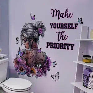 Beautiful Woman Flower Butterfly Wall Decals with Inspirational Quote - Removable Waterproof Wall Stickers for Bedroom, Living Room, Entryway & Home Decor