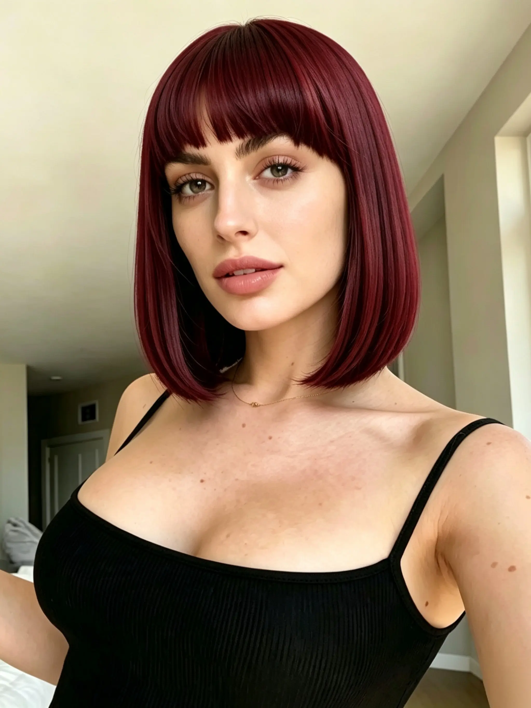 Women's Wine Short Bob Synthetic Wig with Bangs, Perfect for Cosplay, Carnival, St Patrick's Day, Back-To-School, Fashion, Valentine's Day