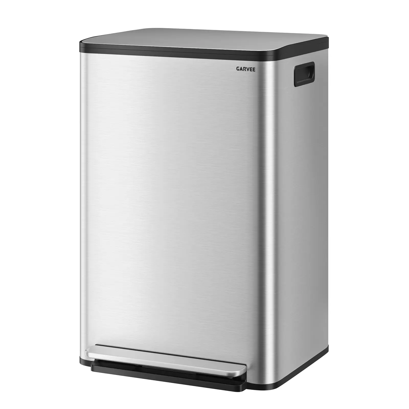 Garvee 13 Gal Stainless Steel Kitchen Trash Can, Hands-Free Step-On Rectangular Bin with Soft-Close Thin Lid and Removable Inner Bucket for Modern Kitchens