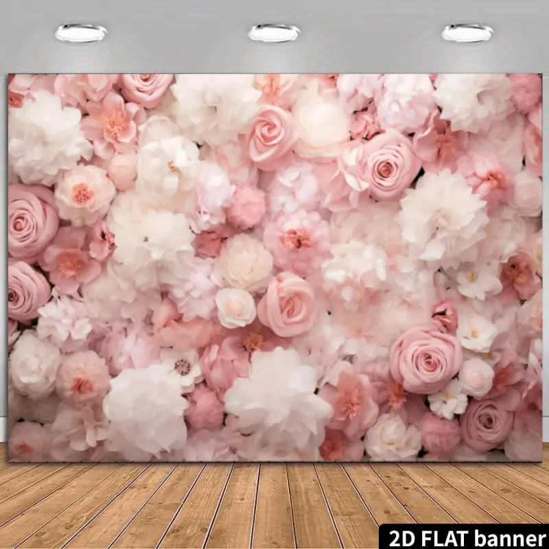 Spring Pink Rose Floral Wall Backdrop, Elegant 2D Wedding Photography Background for Bridal Shower, Party Decor, Home Studio and Outdoor Events
