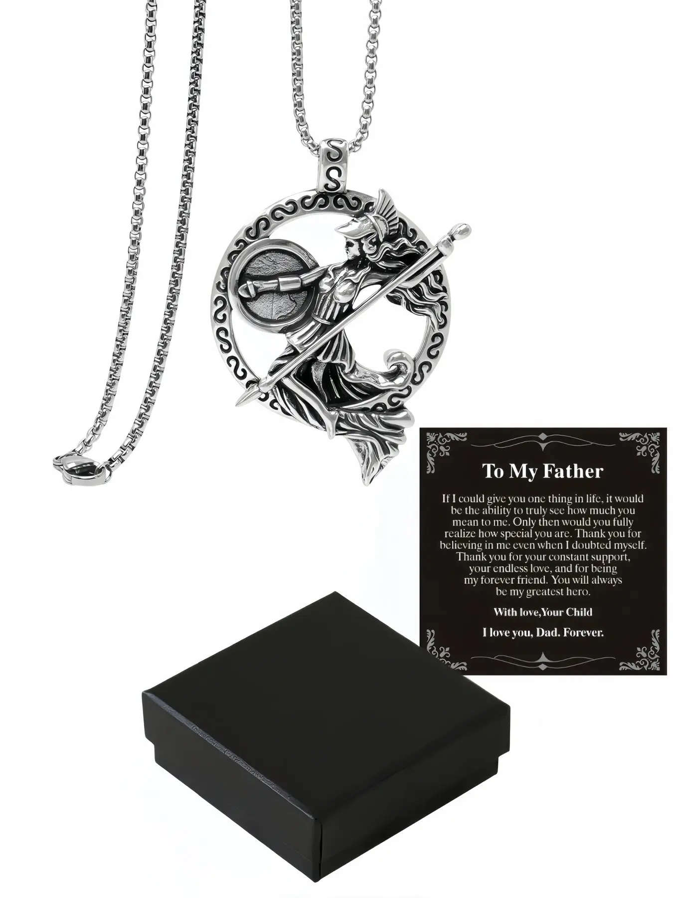 Oath of Athena Retro Gothic Heavy-Duty Fashion Necklace, Premium Fade-Resistant Stainless Steel Pendant. Surprise Gift for Father, Birthday, Father's Day, Anniversary & Christmas, Decorative Necklace