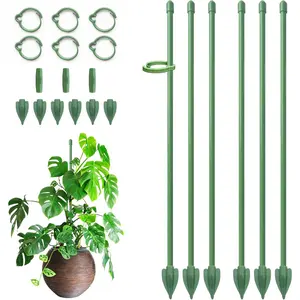 Plant Stakes for Indoor Plants, 14 Inch Plant Support Stakes with Clips, Tall Adjustable Plant Sticks for Indoor Monstera Tomato Orchid Potted Plants Flower (6 PCS, Green)