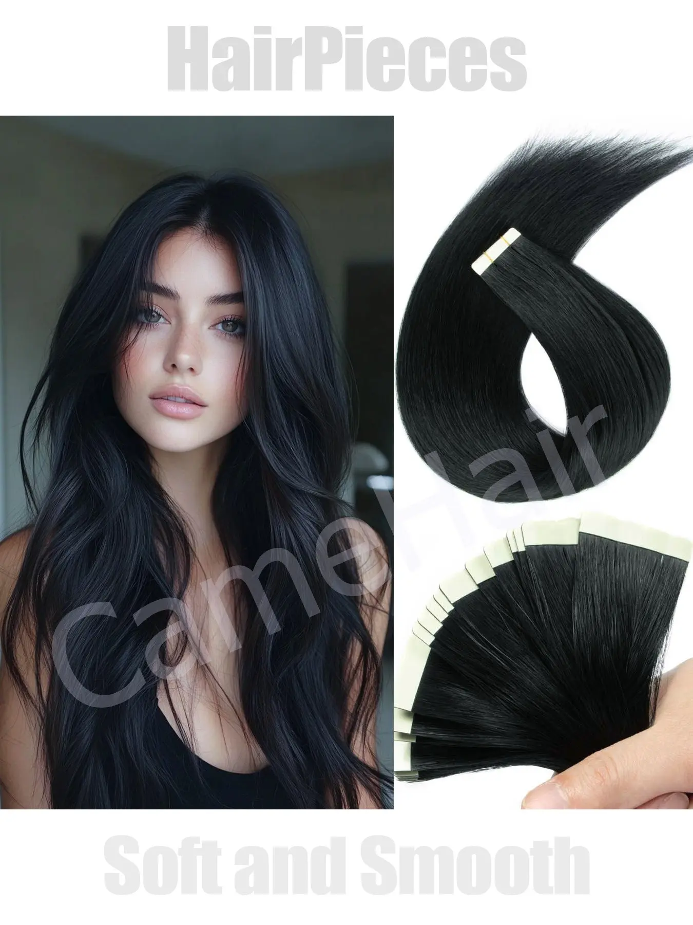 20inches 20pcs 50G Tape In Synthetic Wig Extensions Low Temperature Fibery Straight Synthetic Wig Extensions Tape In Jet Black Color Invisible Tape In Hair Extensions Rainbow Color For Cosplay Parties Business Music Festivals Halloween Christmas Paty