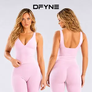 DFYNE women's seamed long workout tank top, tummy control compression cami, stretch nylon fabric, sweat-wicking breathable athletic vest, suitable for yoga, gym training and outdoor running