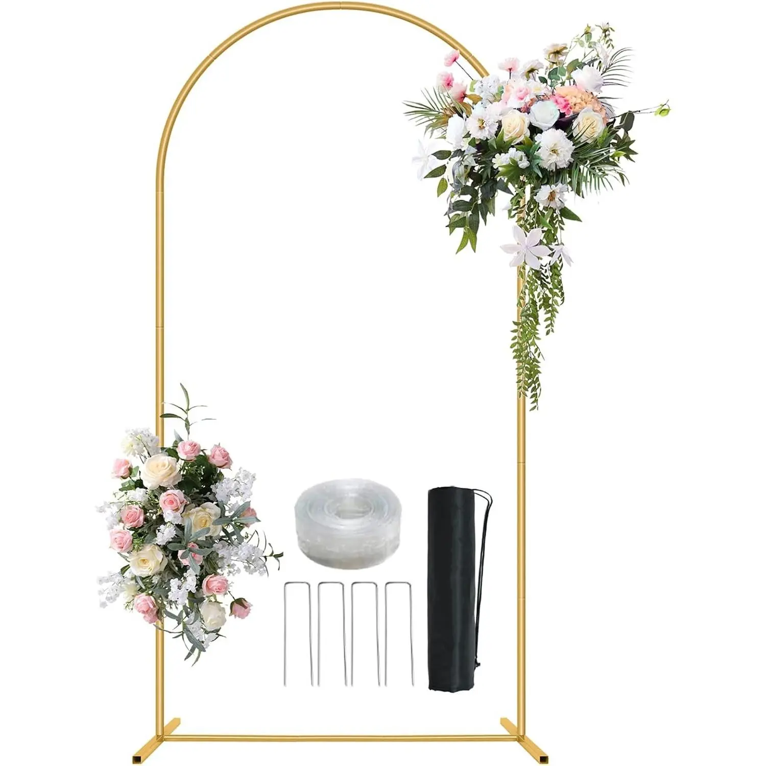 6.6FT Metal Wedding Arch Stand Gold Square Arched Backdrop Frame for Party Ceremony Valentines Day Birthday Bridal Baby Shower Garden Floral Balloon Arch Decoration
