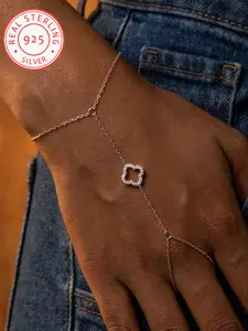 Elegant S925 Silver Clover Finger Chain Bracelet, Hand Chain, Chic Women's Jewelry, Perfect for Daily Wear, Ideal Gift for Mother's Day, Wedding Anniversary